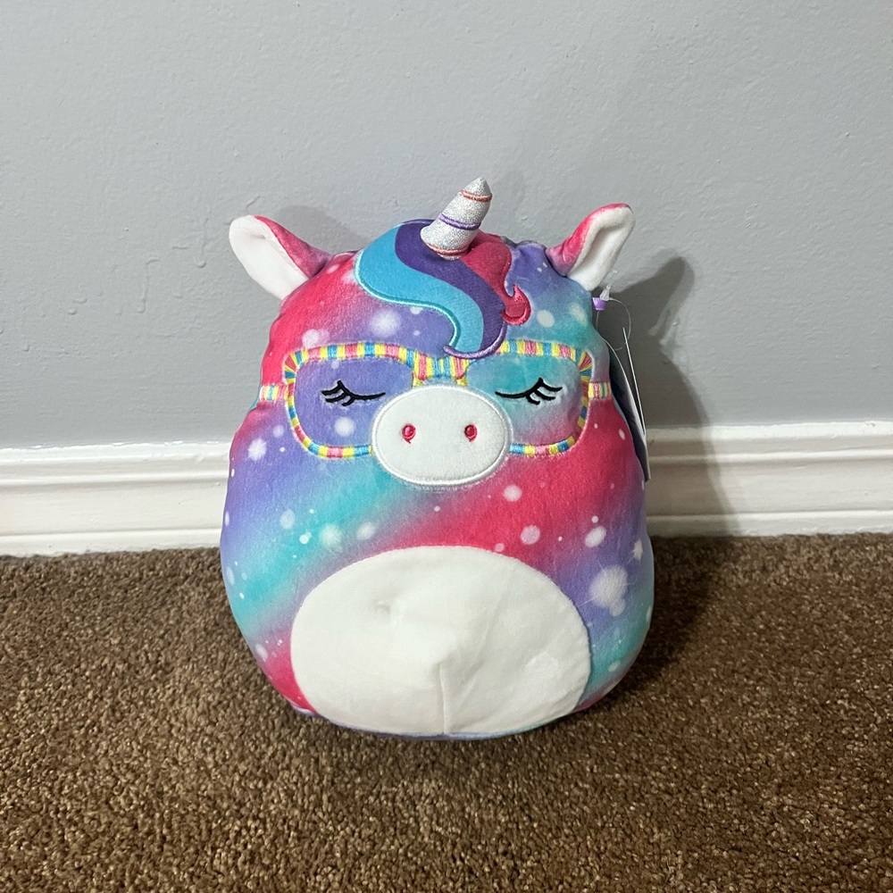 Kimia galaxy unicorn Squishmallow with rainbow glasses!